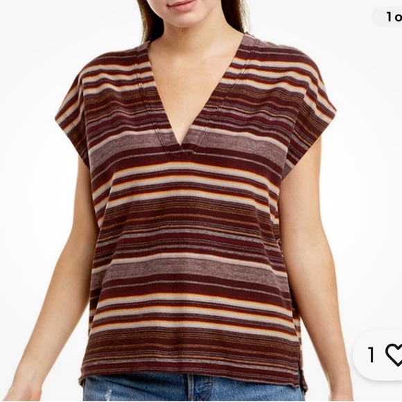 James perse xxs Multicolor Striped boxy v neck tee brown new - Picture 1 of 8
